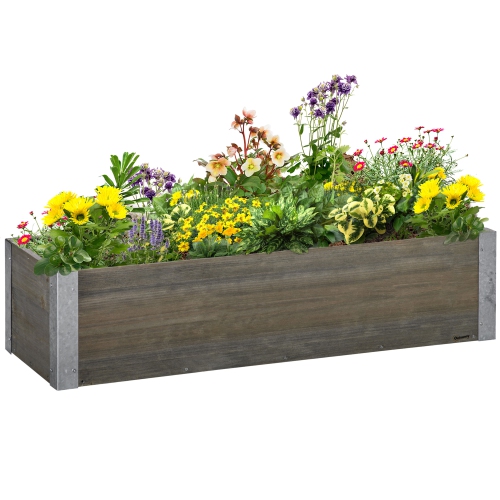 Outsunny 38" x 12" Raised Garden Bed Elevated Wooden Planter Box Outdoor for Backyard, Patio to Grow Vegetables, Herbs, and Flowers, Light Grey
