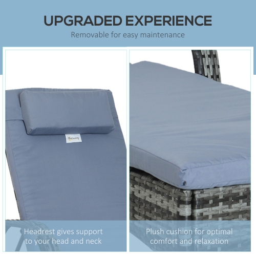 Outsunny Wicker Chaise Lounge, Outdoor Lounge Chair, PE Rattan Patio Sun lounger with Head-rest, 5-Level Height Adjust Backrest, Cushion, & Wheels,