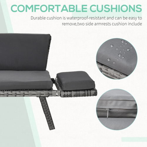 Meubles de patio en osier Outsunny avec coussin, canapé-lit convertible en rotin en polyéthylène pour l'extérieur avec fauteuil réglable, causeuse