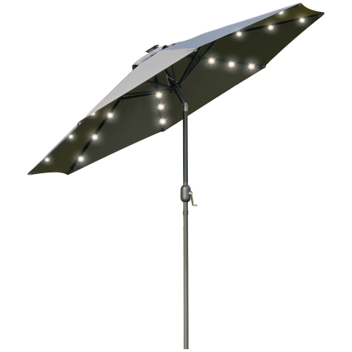 Outsunny 9ft Solar Patio Umbrella Outdoor Sunshade 24 LED Lights Tilt Canopy, Charcoal Grey