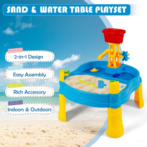 Topbuy 2-in-1 Kids Sand Water Activity Sensory Play Table w/18 PCS Accessories for Toddler