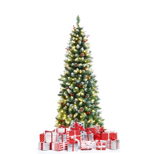 TOPBUY  Happygrill 5Ft Pre-Lit Artificial Christmas Tree Slim Artificial Xmas Tree W/ 250 Replaceable Led Lights & 408 Branch Tips