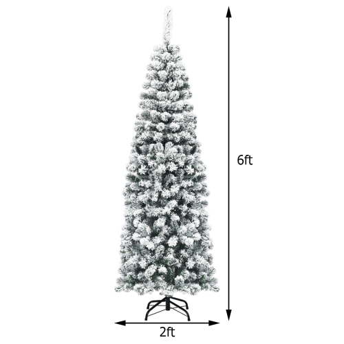 Topbuy 4.5ft /6ft/7.5ft Pencil Artificial Christmas Tree Snow Flocked Pencil Tree with Flexible Stand