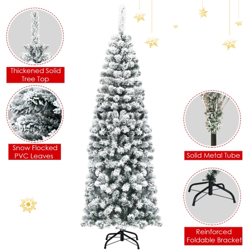 Topbuy 4.5ft /6ft/7.5ft Pencil Artificial Christmas Tree Snow Flocked Pencil Tree with Flexible Stand