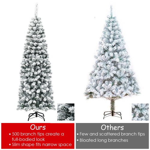 Topbuy 4.5ft /6ft/7.5ft Pencil Artificial Christmas Tree Snow Flocked Pencil Tree with Flexible Stand
