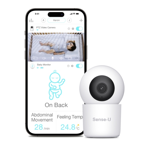 Moniteur vidéo pour bébé Sense-U avec caméra à distance Pan-Tilt-Zoom, Conversation bidirectionnelle, Vision nocturne, Audio de fond, Détection de mo