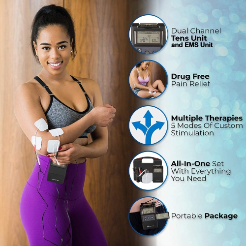 Twin Stim TENS Unit and EMS Muscle Stimulator - OTC TENS Machine for Back Pain Relief, Lower Back Pain Relief, Neck Pain, or Sciatica Pain Relief,