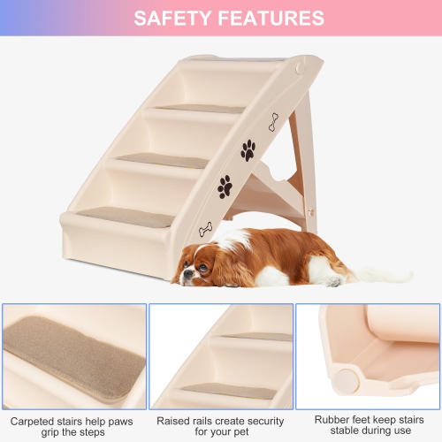 4 Steps Folding PP Plastic Pet Stairs with Non-Slip Pad for smaller pets