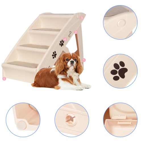 4 Steps Folding PP Plastic Pet Stairs with Non-Slip Pad for smaller pets