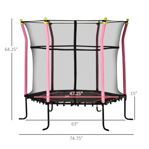 Soozier 63" Kids Trampoline Mini Indoor Bouncer Jumper with Enclosure Net Elastic Thick Padded Pole Gift for Child Toddler Age 3-10 Years Old Pink