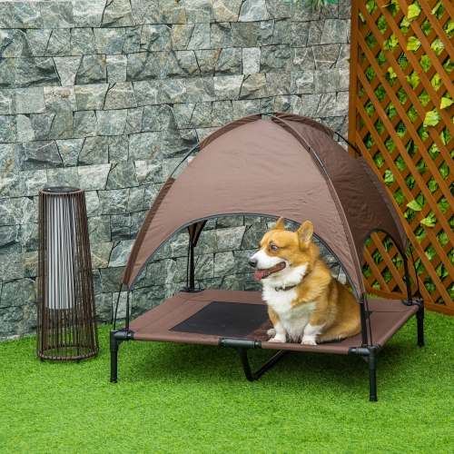 PawHut Elevated Dog Bed with Canopy, Portable Raised Dog Cot for L Sized Dogs, Indoor & Outdoor, 36" x 30" x 35", Coffee