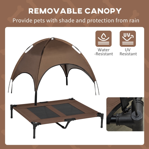 PawHut Elevated Dog Bed with Canopy, Portable Raised Dog Cot for L Sized Dogs, Indoor & Outdoor, 36" x 30" x 35", Coffee
