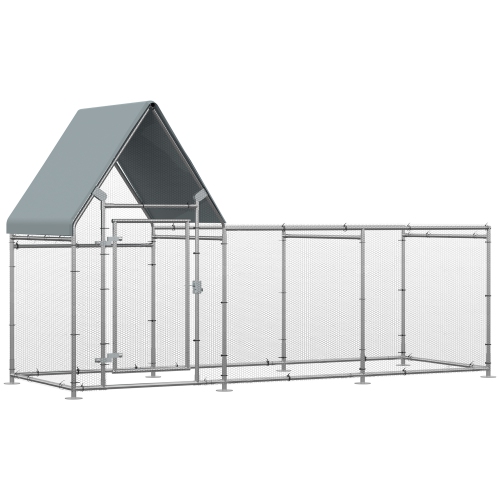 PAWHUT  " Walk In Chicken Run, Large Galvanized Chicken Coop, Hen Poultry House Cage, Rabbit Hutch Metal Enclosure \w Water-Resist Cover for Outdoor