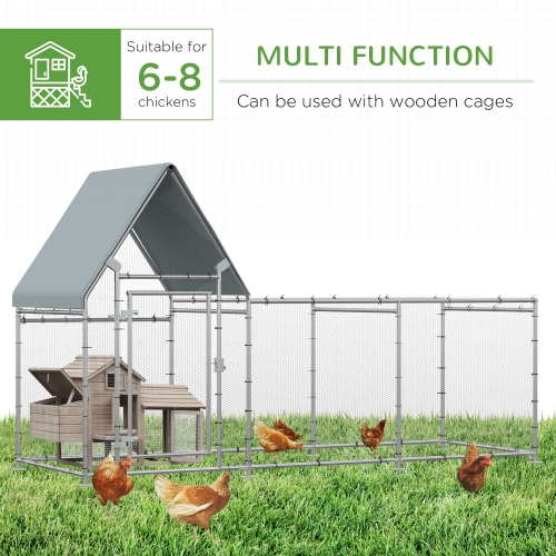 PawHut Walk In Chicken Run, Large Galvanized Chicken Coop, Hen Poultry House Cage, Rabbit Hutch Metal Enclosure with Water-Resist Cover for Outdoor