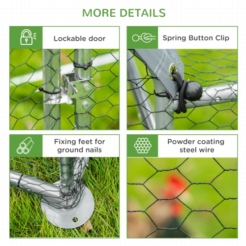 PawHut Walk In Chicken Run, Large Galvanized Chicken Coop, Hen Poultry House Cage, Rabbit Hutch Metal Enclosure with Water-Resist Cover for Outdoor