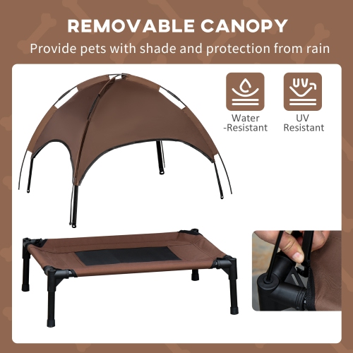 PawHut Elevated Dog Bed with Canopy, Portable Raised Dog Cot for M Sized Dogs, Indoor & Outdoor, 30" x 24" x 29", Coffee