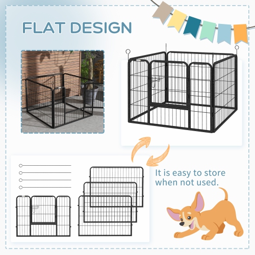 PawHut Metal Pet Playpen Puppy Dog Exercise Fence Pen with Gate Door Indoor Outdoor for Small Animal Rabbit, 32.25"x32.25"x23.5"