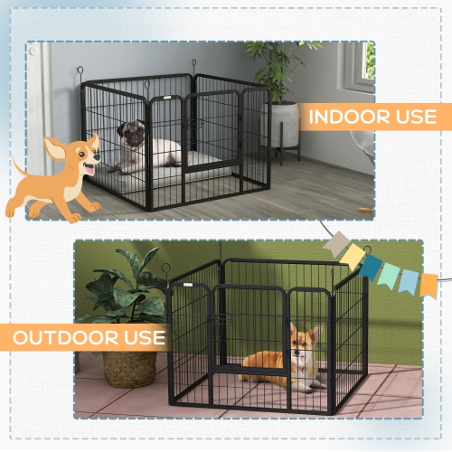 PawHut Metal Pet Playpen Puppy Dog Exercise Fence Pen with Gate Door Indoor Outdoor for Small Animal Rabbit, 32.25"x32.25"x23.5"