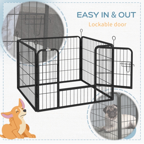 PawHut Metal Pet Playpen Puppy Dog Exercise Fence Pen with Gate Door Indoor Outdoor for Small Animal Rabbit, 32.25"x32.25"x23.5"