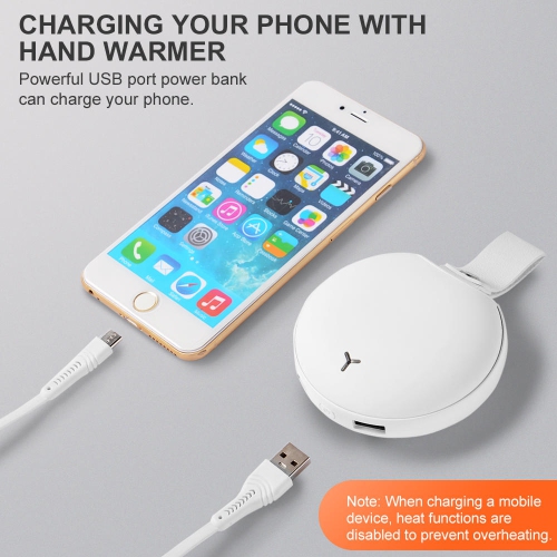 7-10W Rechargeable Hand Warmer 5000mAh Portable Pocket Power Bank/hand warmer, White - PHAT™