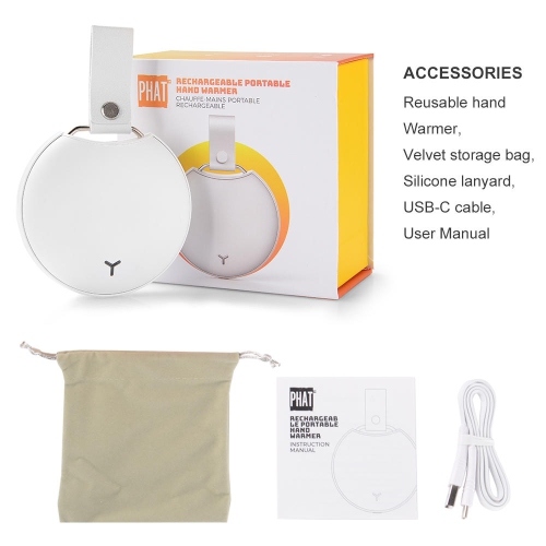 7-10W Rechargeable Hand Warmer 5000mAh Portable Pocket Power Bank/hand warmer, White - PHAT™