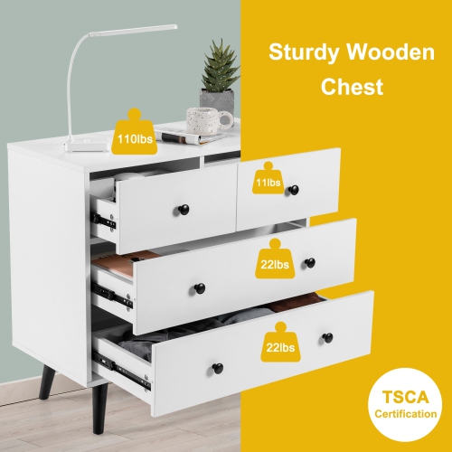 Topbuy 4-Drawer Dresser Chest of Drawers Storage Dresser for Bedroom Living room White
