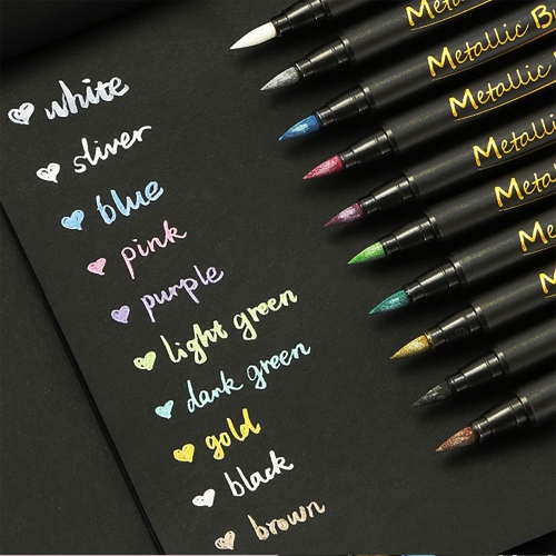Metallic Non-toxic Outline Marker Pens, 10 Assorted Colors with Fine Point Tip for writing, doodling, and drawing,any surface