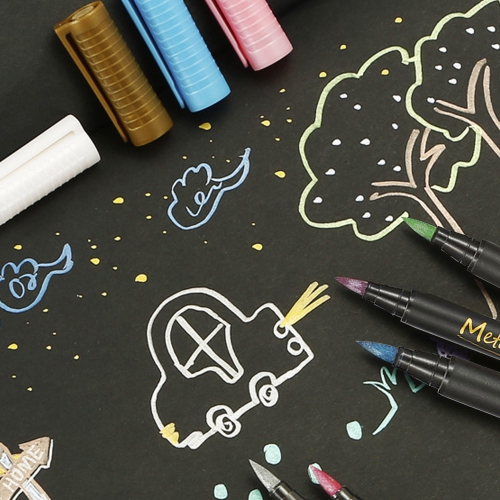 Metallic Non-toxic Outline Marker Pens, 10 Assorted Colors with Fine Point Tip for writing, doodling, and drawing,any surface