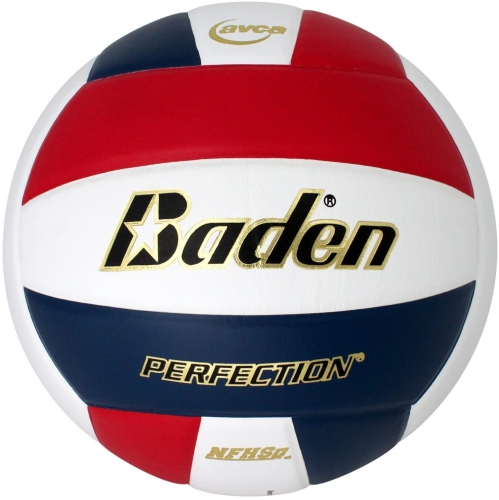 Baden PERFECTION Indoor Leather Volleyball - Official NFHS Approved Game Ball, Red/White/Navy