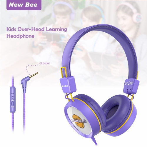 NEW BEE  Kids Headphones With Microphone In - Safe, Comfortable, And Foldable In Purple