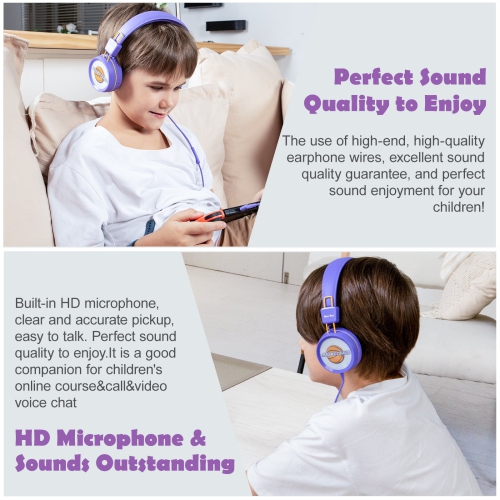 New Bee Kids Headphones with Microphone in Purple - Safe, Comfortable, and Foldable