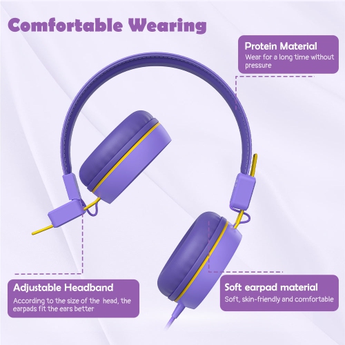 New Bee Kids Headphones with Microphone in Purple - Safe, Comfortable, and Foldable