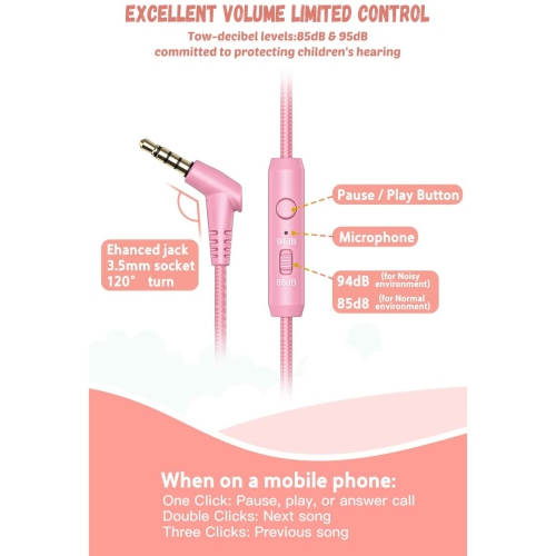 New Bee Kids Headphones with Microphone in Purple - Safe, Comfortable, and Foldable