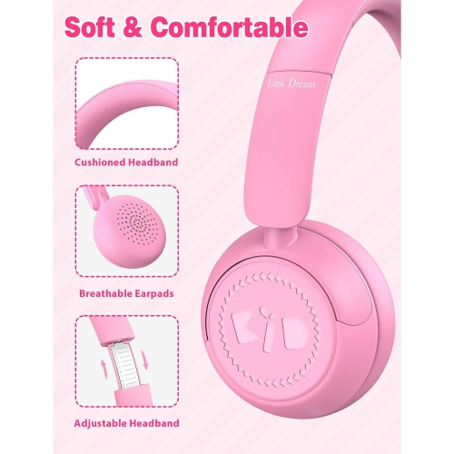 Kids Headphones for School with Microphone On-Ear Folding 85/94dB Volume Control Child Pink
