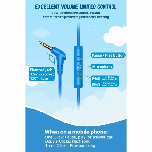 New Bee Kids Headphones with Microphone - Safe, Comfortable, and Foldable for Easy Travel