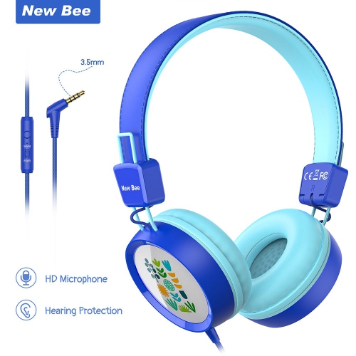 NEW BEE  Kids Headphones With Microphone - Safe Volume Control, Foldable Design In Blue