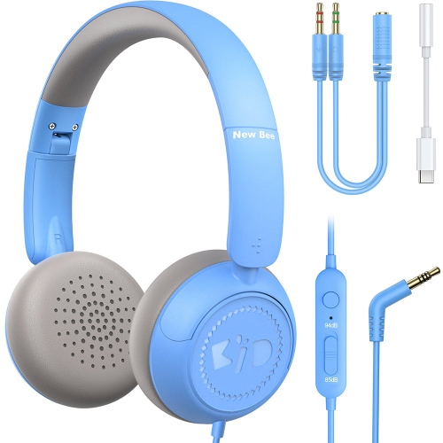 Casque d’écoute pour enfants avec microphone pliable 85/94 dB, commande de  volume, bleu (adaptateur USB-C fourni)