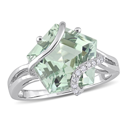 6.50 Carat (ctw) Green Quartz Ring in Sterling Silver with Accent Diamonds