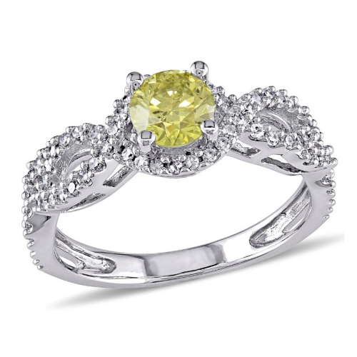 3/4 Carat (ctw H-I, I1-I2) Yellow Diamond Twist Engagement Ring in 10K White Gold
