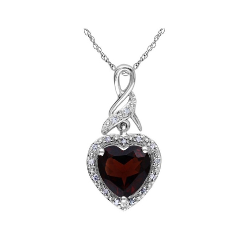 GEM AND HARMONY  2.00 Carat (Ctw) Garnet Heart Pendant Necklace In Sterling With Chain In Silver