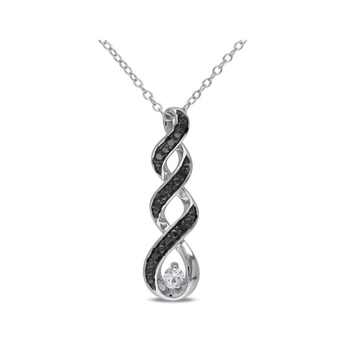 GEM AND HARMONY  1/10 Carat (Ctw) Black Diamond Infinity Pendant Necklace In Sterling Silver With Chain And Sapphire In White