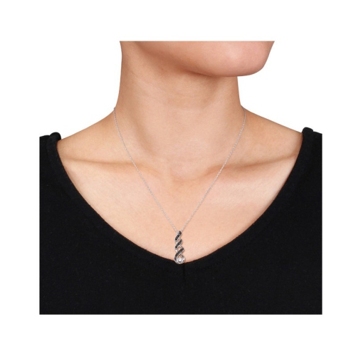 1/10 Carat Black Diamond Infinity Pendant Necklace in Sterling Silver with Chain and White Sapphire