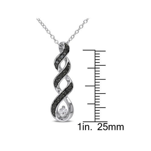 1/10 Carat Black Diamond Infinity Pendant Necklace in Sterling Silver with Chain and White Sapphire