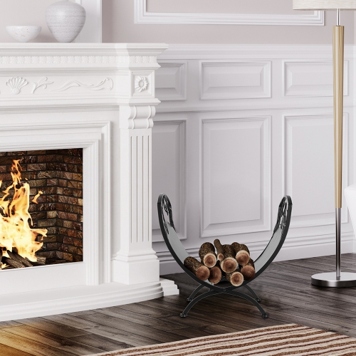 Firewood Storage Holder Rack with Scrolls and Leaf Pattern, Heavy Duty Lumber Organizer Stand Fireplace