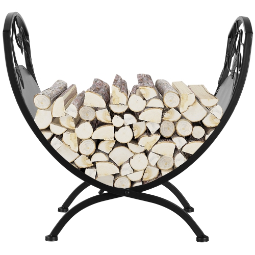 Firewood Storage Holder Rack with Scrolls and Leaf Pattern, Heavy Duty Lumber Organizer Stand Fireplace