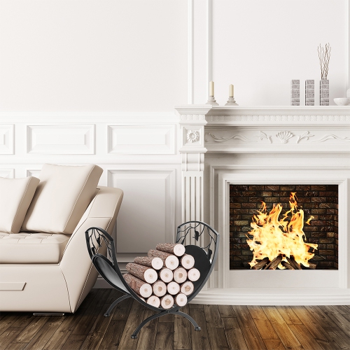 Firewood Storage Holder Rack with Scrolls and Leaf Pattern, Heavy Duty Lumber Organizer Stand Fireplace