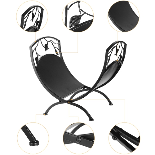 Firewood Storage Holder Rack with Scrolls and Leaf Pattern, Heavy Duty Lumber Organizer Stand Fireplace