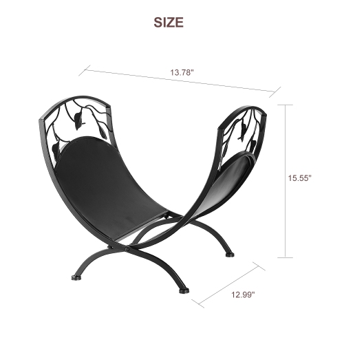 Firewood Storage Holder Rack with Scrolls and Leaf Pattern, Heavy Duty Lumber Organizer Stand Fireplace