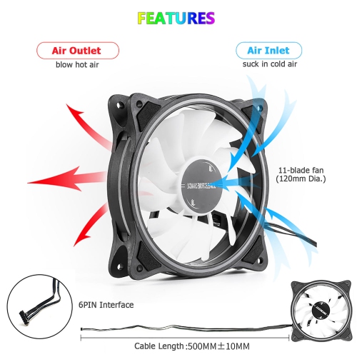 3 ventilateurs de refroidissement pour boîtier d'ordinateur RVB pour PC de jeu, tapis de refroidissement pour ordinateur portable avec contrôleur,