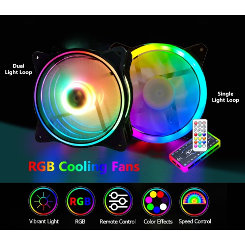 3 x Cooling Fan RGB Computer Case Cooling Fans for Gaming PC, Laptop Cooler Pad with Controller, 11-blade fan